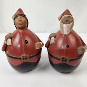 Chulucanas Peru Signed Manuel A Roly Poly Santa & Mrs Claus Paz Pottery